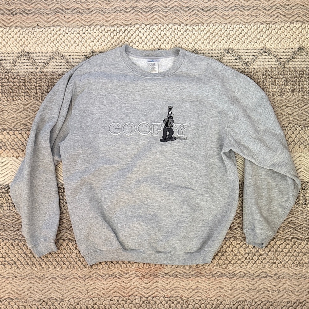 Disney Grey Embroidered Goofy Graphic Disneyland Resort Long Sleeve Sweater